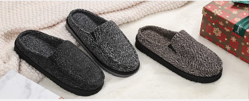 ATHMILE Mens Moccasins House Slippers Slip-on House Shoes with Warm Furry Faux Fur Cotton-Blend High-Density Memory Foam Non-Slip Sole for Indoor Outdoor