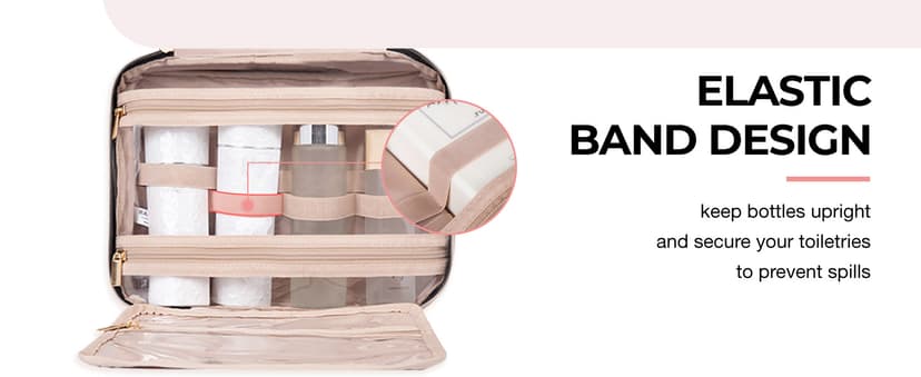 BAGSMART Large Toiletry Bag Travel Bag with Hanging Hook, Water-resistant Makeup Cosmetic Bag Travel Organizer for Accessories, Shampoo, Full Sized Container, Toiletries