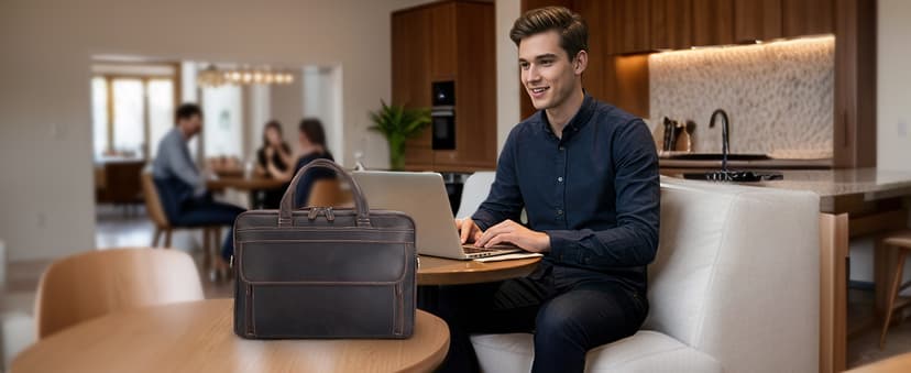 Masa Kawa Leather Briefcase for Men 15.6", 17" Laptop Computer Case Business Travel Work Messenger Cross Body Shoulder Bag