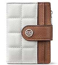 BOSTANTEN Credit Card Holder Wallet RFID Blocking Leather Small Wallet for Women Zipper Keychain Wallet with Wristlet Beige&Brown