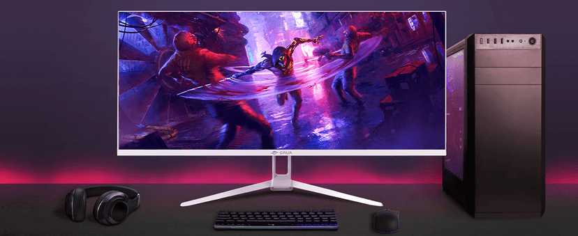 CRUA 34'' Ultrawide Gaming Monitor 120HZ, 21:9 WFHD 2560X1080 IPS Panel Computer Monitors with Built-in Speakers, Support AMD FreeSync, 120% sRGB, DP1.4 & HDMI1.4, Wall Mountable Installs-White