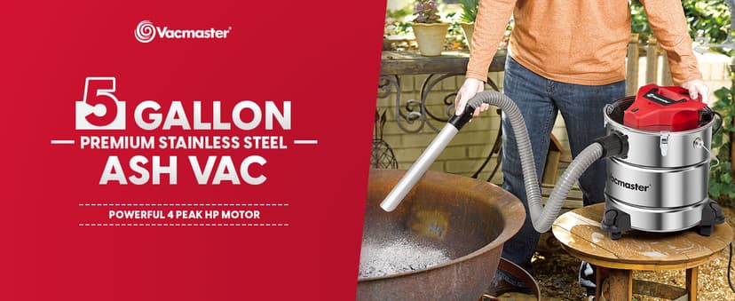 Vacmaster Vac EAV508S 1102 5-Gallon 3.5 Peak HP Premium Stainless Steel Ash Vacuum, Red Edition
