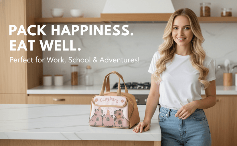 LUUTUUORA Capybara Lunch Bag Women, Insulated Lunch Box for Women, Reusable 10L LunchBox Multi-Pockets Cute Lunch Tote for Work Picnic Travel or Gifts-Capybara