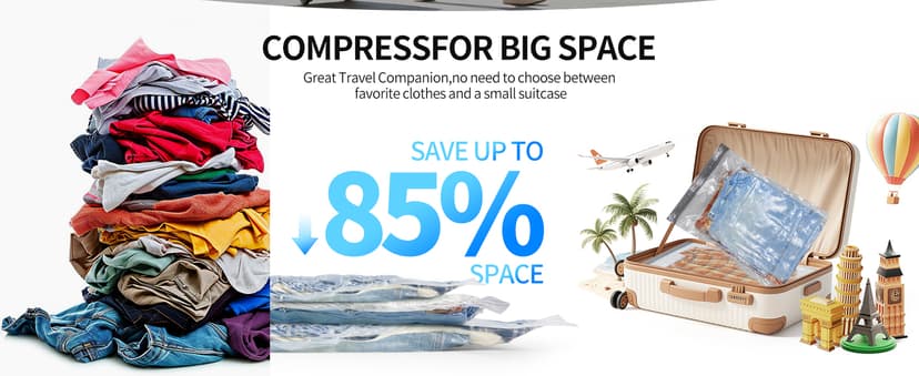 16 PCS Vacuum Seal Bags for Clothing with Electric Air Pump, Compression Space Saver, Vacuum Storage Bags for Luggage, Travel, Blankets, Pillows, Bedding and Moving, Hand Pump Included