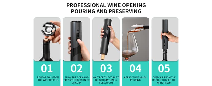 CIRCLE JOY Rechargeable Wine Opener Electric Wine Bottle Opener 7-in-1 Wine Gift Set with Electric Vacuum Pump, Charging Station, Foil Cutter, Wine Aerator Pourer and 2 Wine Stoppers