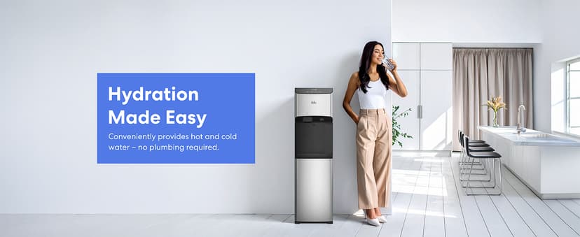 Brio 520 ICE Water Dispenser for 5 Gallon Bottle | Bullet Ice Maker Bottom Load Cooler | UV Self Cleaning, LED Touch Display with Digital Clock, Night Light, Child Safety Lock | 2X Fast Dispense