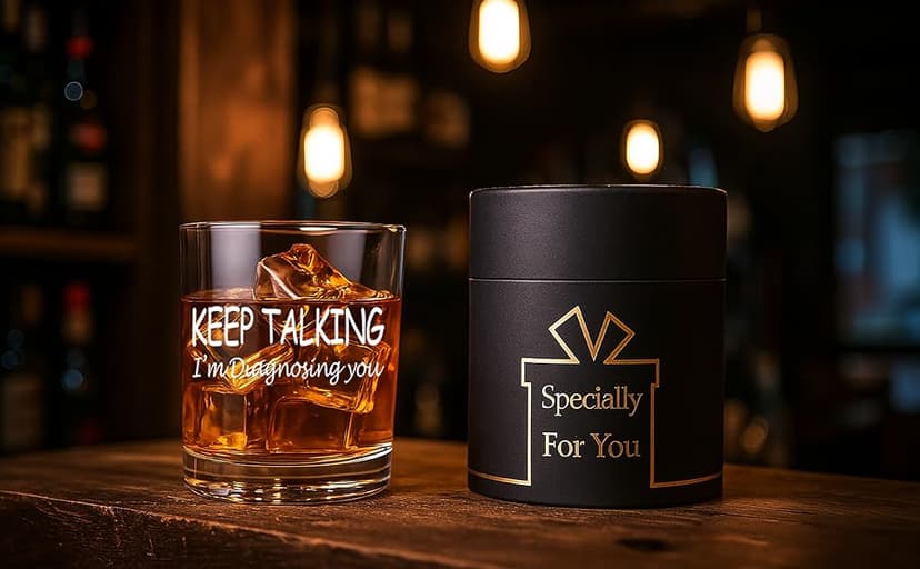 Keep Talking I'm Diagnosing You Whiskey Glass, Funny Christmas Birthday White Elephant Gifts for Psychiatrist Psychologist Counselor Therapist Doctor 10 OZ Old Fashioned Glass with Gift Box