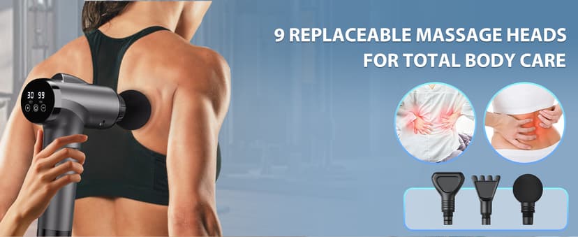 Massage Gun Deep Tissue, Handheld Electric Muscle Massager, High Intensity Percussion Massage Device for Pain Relief with 9 Attachments & 30 Speed(Grey)