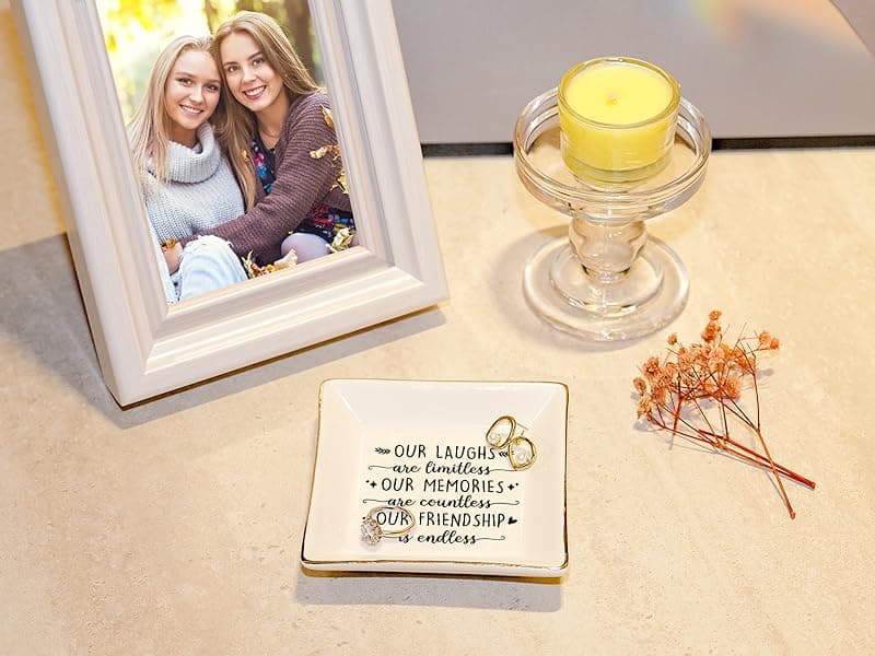 PUDDING CABIN Best Friend Birthday Gifts for Women Friendship is Endless Jewelry Dish for Women Rings Earrings, Unique Gifts for Woman Female Friend Birthday Christmas Mothers Day Gift