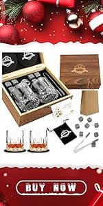 Whiskey Stones Gift Set - Whiskey Glass Set of 2 - Granite Chilling Whiskey Rocks - Scotch Bourbon Box Set -Father's Day Birthday Gifts for Men Drinking Gift for Dad Him Husband Party Holiday Present