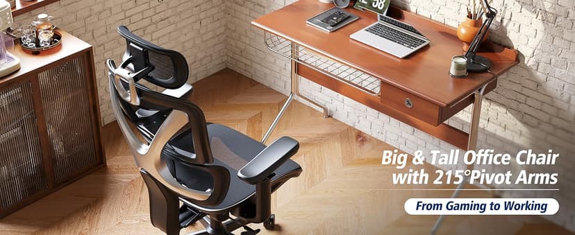 GABRYLLY Ergonomic Office Chair, Big and Tall Mesh Chair with Lumbar Support, 3D armrest - 215° Rotation, Adjustable Headrest & Soft Seat, Durable Computer Chair 350LBS for Work Gaming