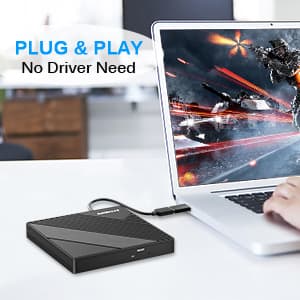 Amicool External DVD Drive USB 3.0 USB C CD Burner CD/DVD +/-RW Optical Drive, Slim Portable DVD CD ROM Rewriter Writer Duplicator for Laptop Desktop PC Windows 11/10/8/7 MacBook Mac Linux OS Apple
