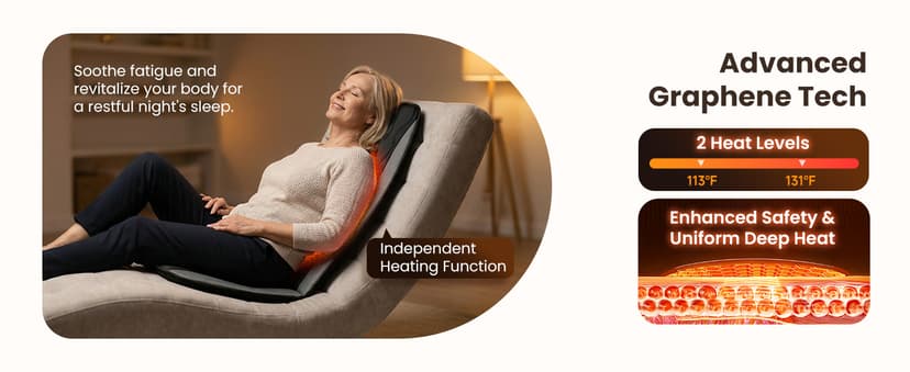 CILI Vibration Massage Chair Pad, Quiet Back Massager for Office Chair, Sofa & Recliner, Independent Graphene Heat & Massage Control, Fathers Day Gift for Back Pain Relief (Vibration Only)
