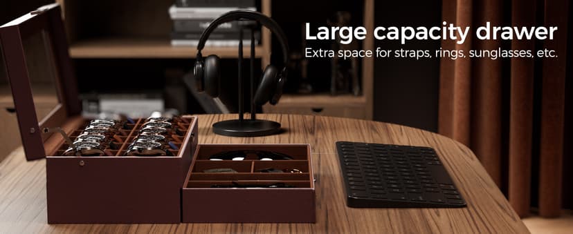 ProCase ProCase Watch Box, 12 Slot Mens Watch Case With Drawer, 2-Layer Watch Display Case With Glass Lid, Mens Jewelry Box Storage Holder Organizer, Birthday Valentine Gifts for Men -12Slot, Espresso