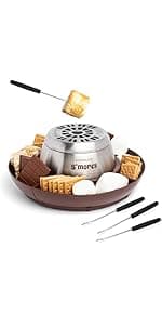 Nostalgia Tabletop Indoor Electric S'mores Maker - Smores Kit With Marshmallow Roasting Sticks and 4 Trays for Graham Crackers, Chocolate, and Marshmallows - Movie Night Supplies - Brown