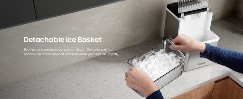 Kismile Nugget Ice Makers Countertop,Portable Ice Machine with Crushed Ice, 35lbs/Day,Self-Cleaning,One-Click Operation for Home Use(Stainless Steel Silver)