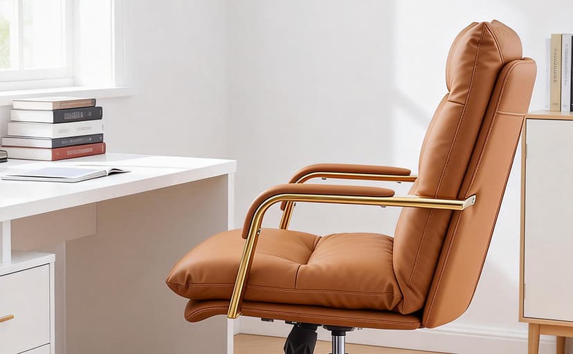Leather Home Office Desk Chair, Executive Comfy Desk Chair with Support Armrests, Swivel Wheels, Height Adjustable, Mid Back, 360 Swivel, Computer Chair for Office Room, White