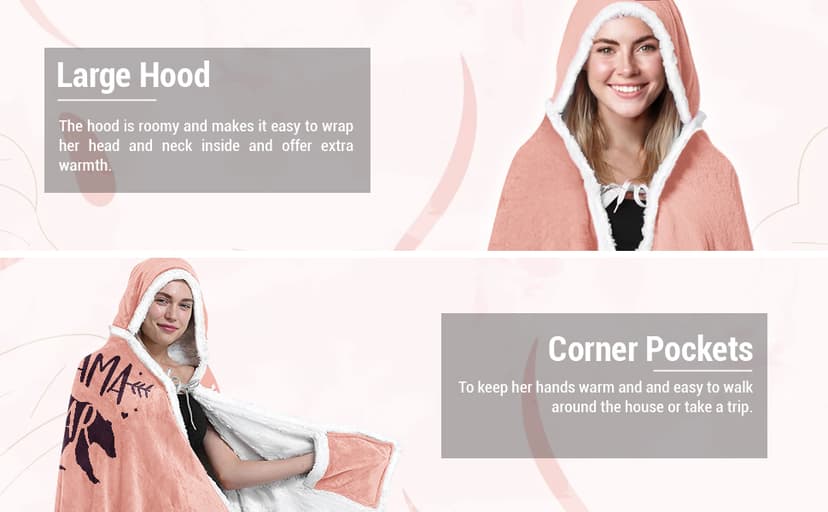 Vprintes Mama Pink Wearable Blanket Hoodie - Birthday Gifts for Mom from Daughter Son - Wife Birthday Gifts, Gifts for Wife from Husband
