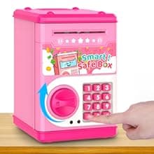 Pink Piggy Bank for Kids with Password Code Lock and Auto Grab Bill Slot, PhilaeEC Real Money Cash Coin Can Saving Box Electronic Money Safe Bank, Hot Gift for 4 7 8 9 10 11 Year Old Boys Girls