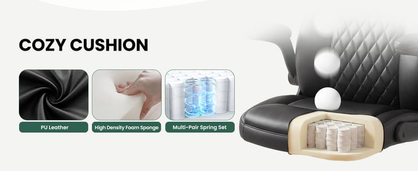 MALOL Leather Office Chair, Computer Desk Chair with Adjustable Lumbar Support, Thick Cushion, Flip-Up Arms and Ergonomic Back, Comfy Executive Office Chair for Home Office Gaming,Black
