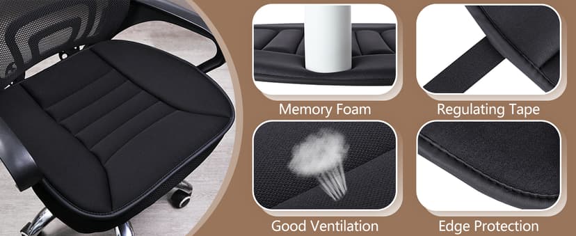 MYFAMIREA Car Seat Cushion Pad 1.2" Thick Comfort Seat Protector for Car Driver Seat Office Chair Home Use Memory Foam Seat Cushion with Non Slip Bottom, 20'' x 18.5'', Black