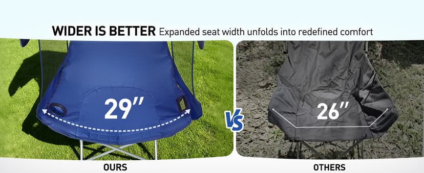 East Oak Oversized Camping Chair with Canopy | 400 LBS Heavy Duty Folding Beach Chair with Canopy Shade, Roomy Seat, Full Sun Protection, Ample Storage | Canopy Chair for Outdoors