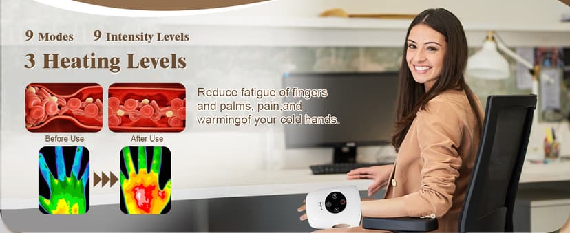 Hand Massager, 9 Modes 9 Intensities Hand Massage, Cordless Hand Massager for Arthritis and Carpal Tunnel, Gift for Christmas Men Women Parents Relaxation at Office,White