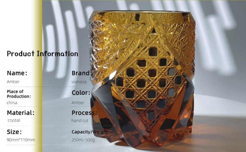 suigetsu Japanese Crystal Whiskey Glass, Cut Crystal Pattern, Luxury Cocktail Glassware (Amber)