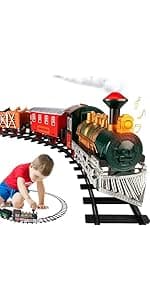 Electric Train Set for Kids Ages 4-8 | Train Set for Kids Ages 4-8 | Battery Powered Trains Sets with Lights & Sounds, Steam Locomotive Engine, Horses & Tracks - Classic Railway Toy Gift