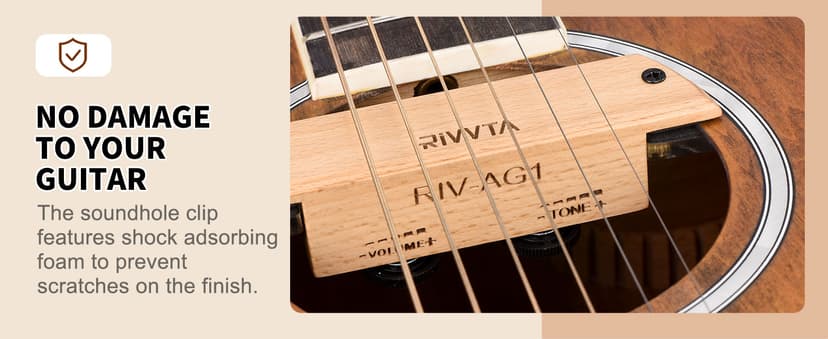 RIVVTA Acoustic Guitar Pickup Guitar Pickups Acoustic Pickup with Volume Tone Control for Standard Steel String Acoustic Guitars(Natural Beech)