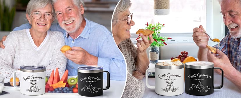 LiqCool Gifts for Grandparents, 14 Oz Best Grandma and Grandpa Insulated Mugs, Christmas Gifts for Grandparents, Grandma and Grandpa Gift from Grandkids Grandchildren(Black & White)