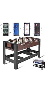 RAYKEEP Foldable Multi Game Table, 4-in-1 Combo Game Table Set with Ping Pong, Hockey, Pool Billiards and Foosball for Adults, Home, Game Room, Friends & Family