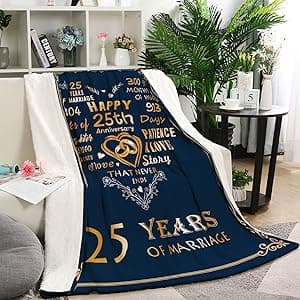 Mosslink Gifts for 25th Anniversary Blanket, 25th Silver Wedding Anniversary Couple Gifts for Dad Mom Parents Friends, 25 Years of Marriage Throw Blankets for Husband Wife Her Him 50"x60"