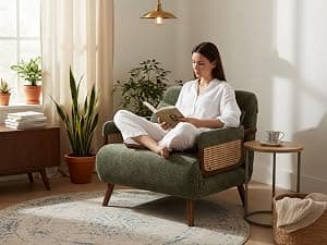 3-in-1 Convertible Sleeper Chair Bed for Adults, Chenille Fabric Armchair with 5-Level Adjustable Backrest, Folding Single Sofa Couch Futon Guest Bed with Pillow for Small Spaces, Office, Green 35.43"