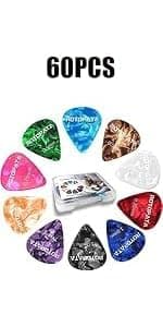 ROTOPATA Guitar Picks with Organizer Storage Box, 0.5 0.75 1.0 mm Thin Medium Heavy Plectrums, Colorful Celluloid Guitar Accessories for Bass Electric Acoustic Guitars Ukulele, 15 Pack