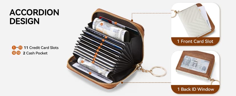 BOSTANTEN Credit Card Holder Wallet RFID Blocking Leather Small Wallet for Women Zipper Keychain Wallet with Wristlet Beige&Brown