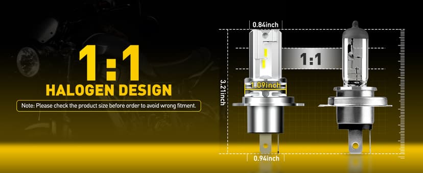AUXITO H4 Light Bulb Hi/Low for Motorcycle, 400% Brighter, 9003 Bulb 6000K Cool White H4 Fog Light Fanless, Plug and Play, Pack of 1