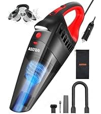 AstroAI Handheld Car Vacuum Cordless with Accessories, Portable Vacuum Cleaner with 12V DC Power, LED Light, Brush, Extended Suction Pipe, Hose, Mini Handheld for Car, Home, Office, and Pet Hair, Red