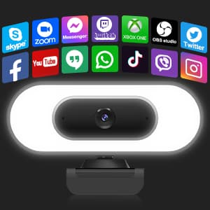 Webcam with Ring Light Microphone - Streaming Web Camera, 1080P Full HD Pro Camera for PC Mac Laptop Desktop, USB Computer Webcam with Privacy Cover and Tripod for Zoom Meeting Skype Teams Twitch