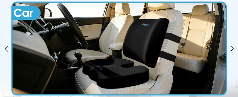 CushZone Ergonomic Seat Cushion & Lumbar Support Pillow - Memory Foam for Sciatica Pain Relief & Posture Correction, Non-Slip Chair Cushions for Office Chair/Car/Wheelchair/Travel (Black)