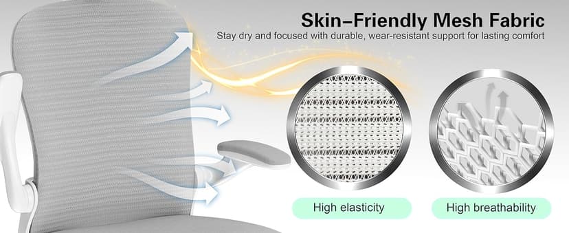 Ergonomic Office Chair for Back & Neck Pain Relief, Virgin Foam Seat, 2D Adjustable Lumbar & 3D Headrest, Tilt & Rock for Relaxation, Ideal for Long Sitting Comfort, White/Gold