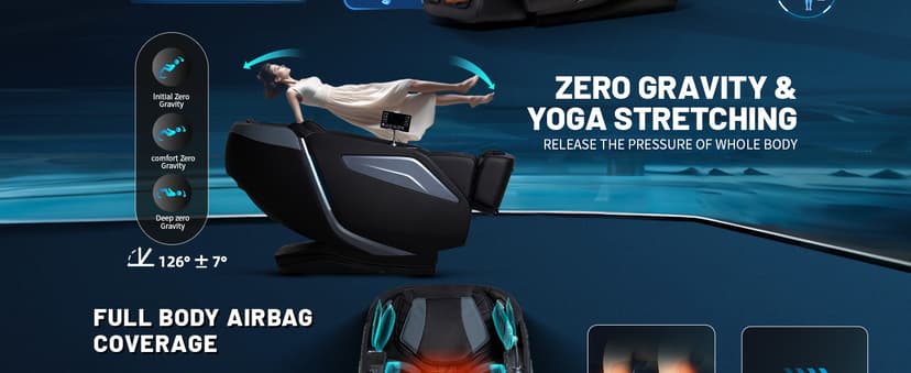 HealthRelife 4D Massage Chair Full Body Zero Gravity Recliner - 55“ SL-Track,15 Auto Modes,11 Massage Technique,40 Airbags Massage,with Yoga Stretch,APP Control,Shiatsu Foot Massage(Black)