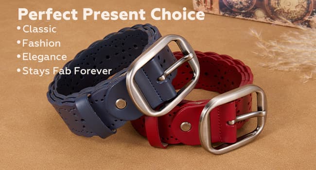 JASGOOD Women's Hollow Flower Genuine Leather Belt for Jeans Pants Wide Belt for Ladies