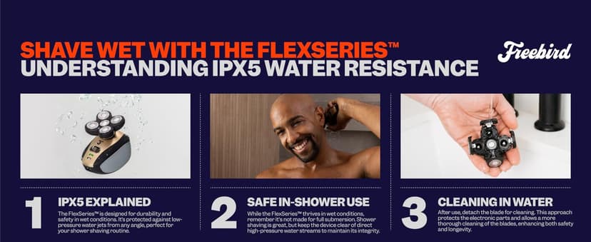 FlexSeries Electric Head & Body Hair Shaver - Mens Cordless Rechargeable Wet/Dry Skull Bald Head Back & Groin Waterproof Razor with Rotary Blades, Clippers, Nose Trimmer, Brush, Massager