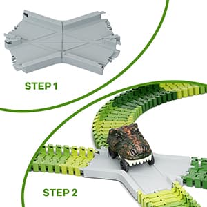 Dinosaur Toys,Create A Dinosaur World Road Race,Flexible Track Playset and 2 pcs Cool Dinosaur car for 3 4 5 6 Year & Up Old boy Girls Best Gift