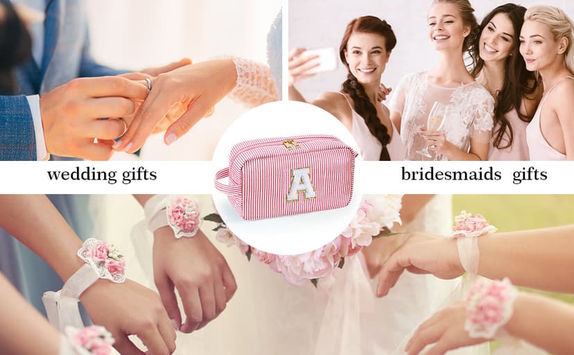 YOOLIFE Christmas Gifts for Women Teen Girls Kids Stocking Stuffers - Initial Makeup Bag Cosmetic Bag Toiletry Pouch, Personalized Birthday Gifts for Women Girls Mom Daughter Sister Friends, Pink M