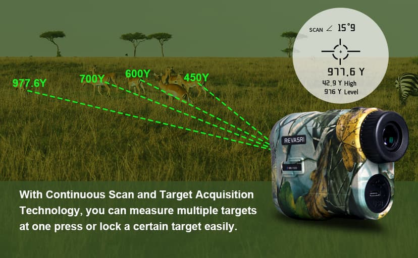 REVASRI Hunting Laser Rangefinder with Rechargeable Battery 1000 Yards Hunting Range Finder with Target Acquisition Technology Easy-to-Use Clear Accurate Rangefinders for Hunters