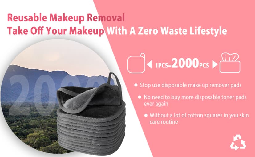 Makeup Remover Cloth, 6" x 6" Makeup Remover Towels Reusable Face Cloth for Washing Face, Makeup Remover Pads Microfiber Face Washcloth with Mesh Bag, 12 Pack, Grey