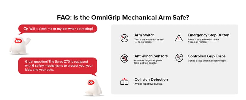 roborock Saros Z70 Robot Vacuum and Mop, OmniGrip Arm, AI-Powered, 22,000Pa Suction, 3.14’’ Ultra Slim, FlexiArm Riser Technology, AdaptiLift Chassis, Obstacle Avoidance, Auto Mop Washing & Drying