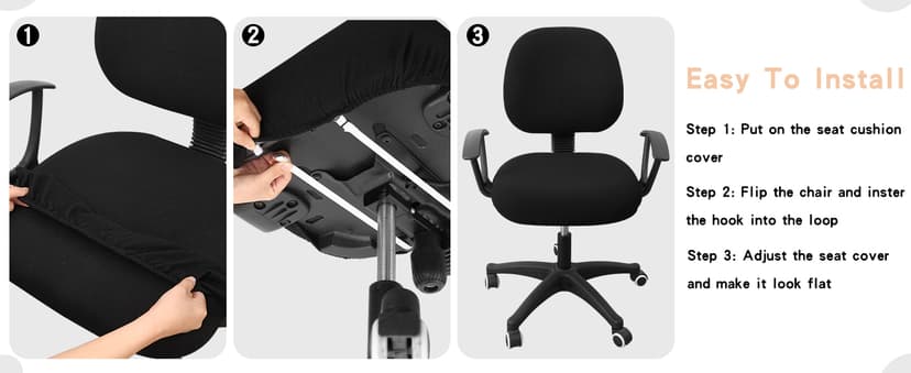 Smiry Stretch Jacquard Office Computer Chair Seat Covers, Removable Washable Anti-dust Desk Chair Seat Cushion Protectors - Black